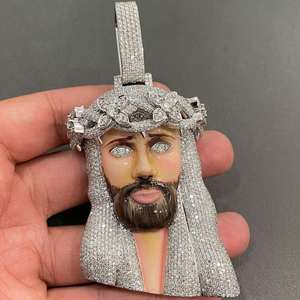 Colgante de Jesús de Plata de Ley 925 con Baño de Rodio y Moissanita, Corte Brillante, Engaste de Canal, Estilo Hip Hop, para Regalo de Fiesta Unisex - Product Image 2