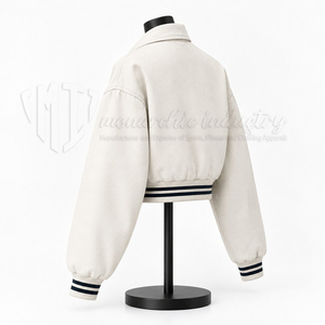Wholesale <b>Women</b> Cropped Bomber <b>Jacket</b> <b>White</b> Varsity <b>Jacket</b> Custom Streetwear 100% Wool Eco-Friendly Breathable - Product Image 5