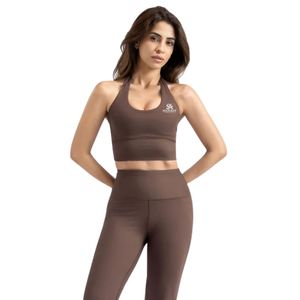 Haut de sport marron pour femme, coupe halter, sans manches, ajusté, idéal pour le fitness, la gym, le yoga et l'exercice - Product Image 1