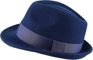 Navy <b>Blue</b> Wool Fedora <b>Hat</b> with Ribbon <b>Band</b> Unisex Formal Spring Autumn Adult Casual Style - Product Image 3