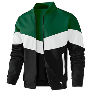 Men's Color Block <b>Zip</b>-<b>Up</b> Bomber <b>Jacket</b> Stand Collar Polyester Casual Varsity Style Slim Fit Lightweight Outerwear for Winter - Product Image 1