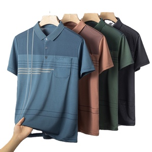 Oem diseño de logotipo personalizado sudadera de solapa de verano bolsillos reales Polo de manga corta a rayas de algodón puro absorbente de sudor - Product Image 1