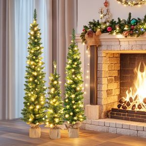 Set di 3 Alberi di Natale Artificiali Pre-Illuminati con 415 Punte Verdi, Decorazioni Festive per la Stagione Natalizia - Product Image 3