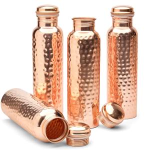 Designer Copper <b>Bottle</b> Collection Assorted Metal <b>Flask</b> Smooth Ribbed Patterned Travel Hydration Gift Selection Premium - Product Image 4