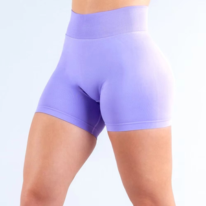 Women High Waist Solid Color Knitted Sporty Shorts Breathable Spandex Nylon Material Skinny Fit Elastic Waist - Product Image 3