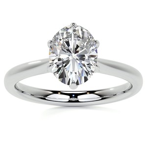 Bague de fiançailles solitaire classique en moissanite taille ovale VVS1 en or blanc 14 carats, bague de mariée minimaliste - Product Image 1