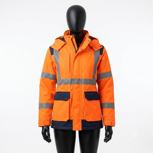 300 GSM Polyester/Cotton Canvas Unisex <b>Winter</b> Work <b>Jacket</b> Waterproof Breathable Hooded Anti-UV Quick Dry Orange Navy Panels - Product Image 1