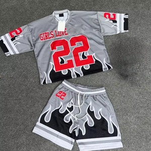 Ensemble short et veste coupe-vent d'été en nylon et polyester, patchwork, design personnalisé, respirant, confortable, style streetwear - Product Image 1