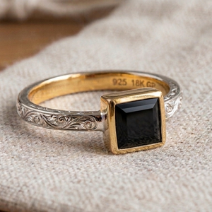 Black Onyx Square Cut <b>Ring</b> 10mm 925 Sterling Silver 18K Gold Plated Handmade Jewelry Men Jewellery Gift for Husband - Product Image 2