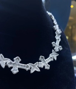 Bling Micro Pave Moissanite Cross Necklace <b>Iced</b> <b>Out</b> Baguette Diamond Star Crucifix Link <b>Chain</b> Hip Hop Religious Jewelry Gift Set - Product Image 4