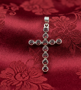 Colgante de Cruz de Plata de Ley 925 con Granate Rojo, Chapado en Oro Rosa y Oro Amarillo, Joyería Cristiana Hecha a Mano, Regalo para Mujer - Product Image 6