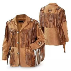 Chaqueta de Invierno para Hombre, de Cuero Gamuza Genuino Marrón Premium, Transpirable, con Flecos, Estilo Vaquero Retro, con Cuello Camisero - Product Image 3