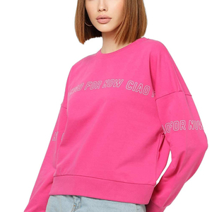 Sudadera Oversize Rosa para Mujer con Estampado de Letras en la Parte Delantera, Manga Larga, 100% Algodón Tejido, Ropa Casual de Primavera - Product Image 3