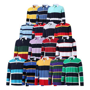 Custom Printed Polyester Long Sleeve Rugby Shirt Men's Turn-<b>down</b> Collar Breathable Striped Design Front Logo All Seasons - Product Image 5