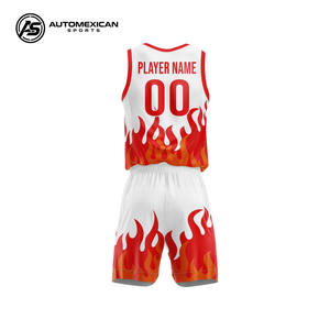 Ensemble Maillot et Short de Basketball Blanc Personnalisé, Motif Flamme, Tenue d'Équipe, Fabricant de Vêtements de Sport OEM ODM - Product Image 2