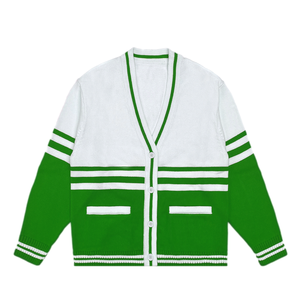 Breathable <b>Aesthetic</b> V-Neck <b>Cardigan</b> Men’s Contrast Stripe Varsity <b>Knitted</b> Sweater for Euro-American Style - Product Image 6