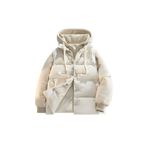 Blouson matelassé unisexe à capuche, color block violet et blanc, hiver, décontracté, coupe-vent, écologique, rembourrage en coton épais, tissu peigné - Product Image 6