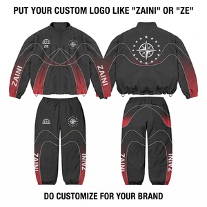 Chaqueta Cortavientos ZAINI Premium de 300 Gramos, Microfibra de Poliéster, para Hombre, Invierno, con Capucha, Negra y Roja, Panel Curvo, Logotipo Personalizado - Product Image 1