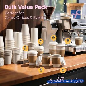 Confezione da 50 Bicchieri di Carta Resistenti da 350 ml per Caffè Caldo con Coperchi Antigoccia e Manicotti per Uso Domestico e da Asporto - Product Image 3