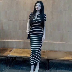 Robe longue élégante et décontractée pour femme, unie, lavable, confortable, taille naturelle, pour polo en soie à manches courtes - Product Image 6
