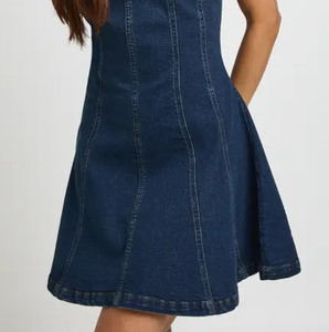 Robe d'été en jean à ourlet brut pour femme, vente en gros, vêtements de mode, broderie personnalisée, vêtements en denim, logo personnalisé, usine de vêtements OEM ODM - Product Image 5