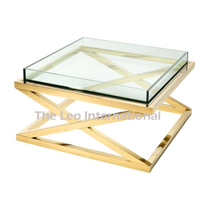 Table basse de qualité industrielle avec plateau plaqué or, design feuillage, en métal, pour la décoration de la maison et des hôtels, trois niveaux - Product Image 6