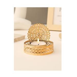 Modern Tropical Gold Metal Leaf Candle Base Elegant Palm Leaf <b>Tealight</b> <b>Holder</b> for Living Room Coffee Table and Festive Decor - Product Image 2