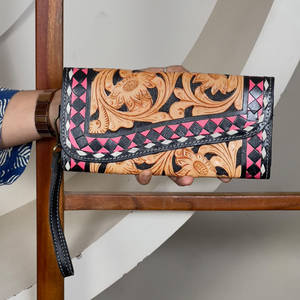 Nouvelle Pochette de Soirée de Luxe 2026 pour Femme en Cuir à Motifs Floraux et Carreaux, Porte-Cartes et Portefeuille de Poignet pour le Shopping - Product Image 3