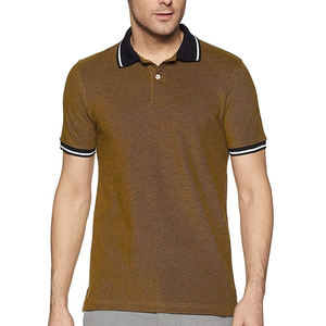 Polo Marrón para Hombre, Manga Corta, Corte Regular, Tejido de Punto, Ribete en Contraste, Estilo Casual, Color Sólido - Product Image 4