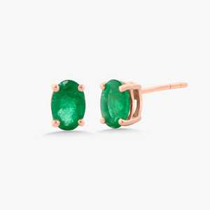 Boucles d'oreilles clous minimalistes en or massif 14k 18k avec diamant vert taille ovale serti à griffes, fermoir poussoir, solitaire, bijoux fins, vente en gros - Product Image 5