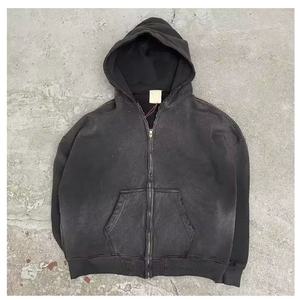 Sweat à capuche zippé surdimensionné personnalisé en molleton épais, style streetwear vintage délavé et effet soleil, pour homme - Product Image 2