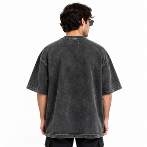 Camiseta de algodón lavado oversize para hombre, manga corta, cuello redondo, estilo casual, lisa, de punto jersey, color sólido, vintage - Product Image 2
