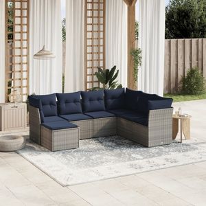 Set di divani da giardino in polyrattan grigio da 7 pezzi con cuscini, mobili da esterno resistenti - Product Image 1