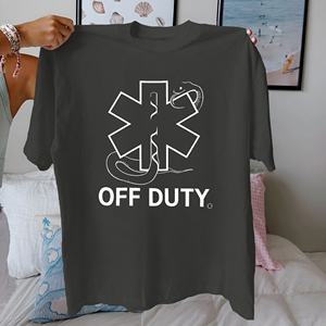 T-shirt imprimé Star Life pour femmes, 100% coton, coupe confortable, style décontracté, 'Off Duty', tissu tricoté confortable, col rond, manches courtes - Product Image 3