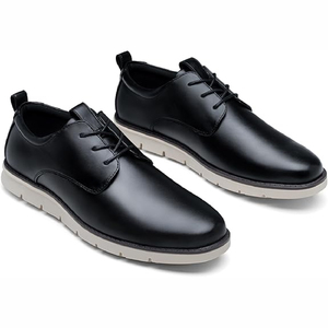 Zapatos Oxford de Cuero Genuino Negro para Hombre, con Punta Puntiaguda, Cordones, Aumento de Altura, Antideslizantes, Suela de Goma Acolchada, para Todas las Temporadas - Product Image 1