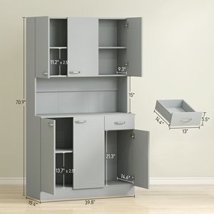 Elegante Mobile Buffet Grigio da 180 cm per Cucina con 6 Ante, Ripiani e Cassetto - Product Image 4