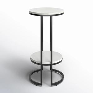 Mesa Auxiliar Redonda Moderna con Dos Niveles de Estantes, Estructura Vertical Resistente y Base Circular Robusta, Mesa de Acento Compacta y de Lujo para Bares - Product Image 4