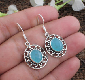 Natural Aqua Chalcedony Drop <b>Earrings</b> 925 Sterling <b>Silver</b> Women Luxury <b>Wedding</b> Minimalist Dainty Jewelry Wholesale Manufacturer - Product Image 5
