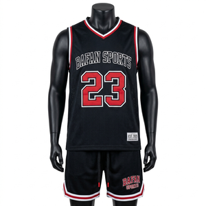 Conjunto de Pantalones Cortos de Baloncesto de Malla de Poliéster Premium de 180 GSM, Color Negro con Paneles de Rayas en Contraste, Conjuntos con Logotipo Personalizado para Hombre - Product Image 1