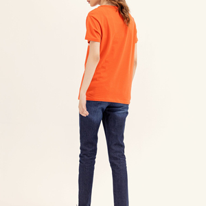 T-shirt à manches courtes pour femme, col rond, orange, avec impression de logo blanc, décontracté, printemps-été, 100% coton, coupe classique - Product Image 3
