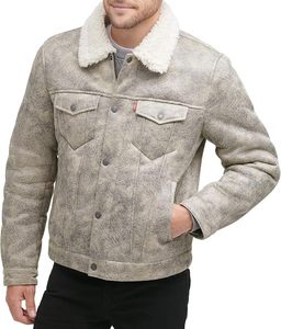 Men's Wool Blend Shearling Jacket With <b>Faux</b> <b>Fur</b> Lining Turn-down Collar Windproof Winter <b>Coat</b> Regular Fit Workwear Style - Product Image 1