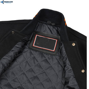DAIZEN <b>STAR</b> INTERNATIONAL Men's Black Varsity <b>Jacket</b> PU Leather Sleeves Turn-down Collar Autumn Wear - Product Image 5