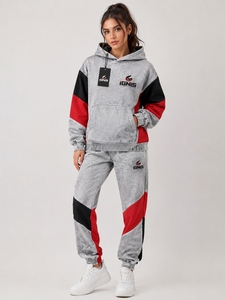 Ensemble de survêtement décontracté pour femme, effet délavé, sweat-shirt et pantalon assortis, tissu doux et respirant, idéal pour le sport et les voyages - Product Image 1