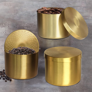 Elegant Indian Design <b>Large</b> Metal Iron Hammered Box Gold Lid Bread Storage <b>Jar</b> Wholesale Stainless Steel Kitchenware for Food - Product Image 1
