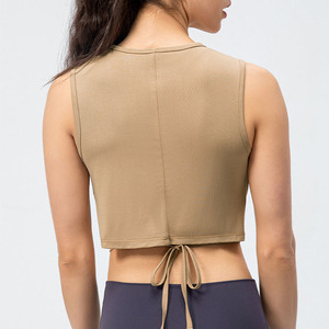Débardeur de sport décontracté pour femme en tricot uni, écoresponsable, en Spandex/Nylon, sans manches, pour l'entraînement, la course et le yoga, séchage rapide et respirant - Product Image 3