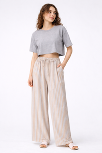 Women Plus Size Breathable Leopard <b>Lace</b> <b>Elastic</b> Waist Wide Leg Pants Casual Loose Fit Drawstring Trousers OEM - Product Image 6