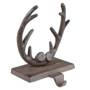 Rustic Christmas Stocking Holder Antique Green Tree <b>Mantel</b> Hook Heavy Duty <b>Fireplace</b> Hanger Cast Iron Metal Holiday Stand - Product Image 3