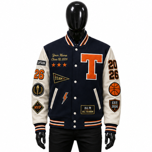 Veste universitaire sur mesure, veste vintage de style Letterman avec patchs en chenille, veste bomber en laine brodée, manches en cuir - Product Image 1