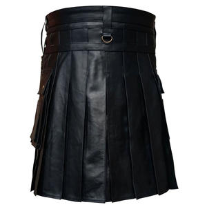 Custom Modern Utility Wear for Men Fashion <b>Black</b> <b>Leather</b> Scottish Highland Kilt - Product Image 3