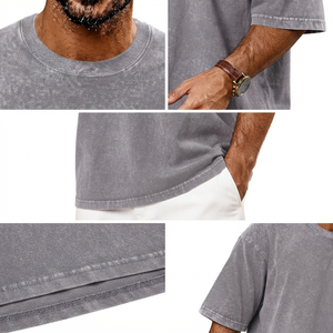 เสื้อยืดสตรีทแวร์ทรงโอเวอร์ไซส์ลายฟอกสี ผู้ชาย สั่งทำได้ ผ้าฝ้าย 100% เนื้อหนา ระบายอากาศดี สีพื้น ขายส่ง เสื้อยืดลายฟอกสี - Product Image 4